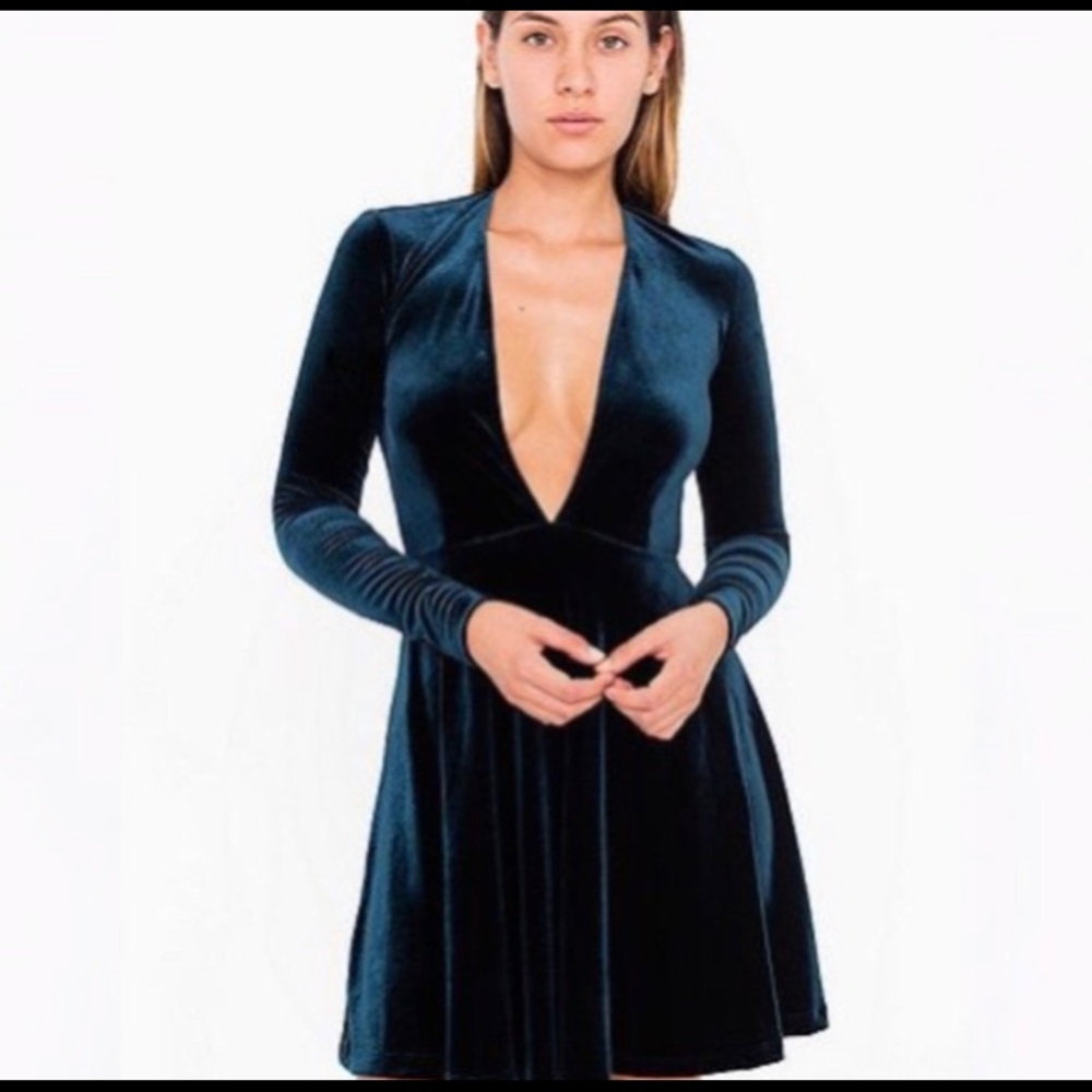 American Apparel Velvet Plunge Neckline Skater Dress